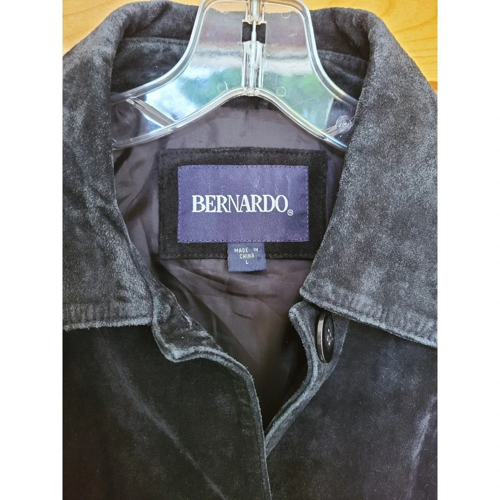 Vintage Y2K Bernardo Black Suede Leather Jacket‎ LARGE Button Front Mid Length L - Picture 4 of 9